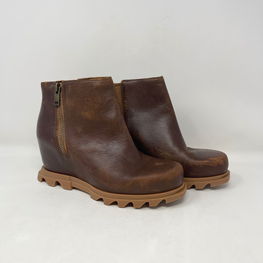 Sorel Joan‎ of Arctic Wedge III Boots Wms 8 Hazelnut Brown Leather Side Zip Snow